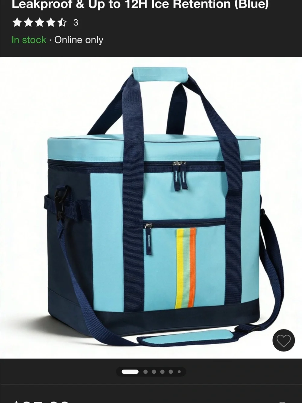 Insulated Light Blue & Navy Cooler Tote with Stripe - Tirrinia